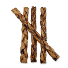 12"- Braided LIVER GLAZED Beef Collagen Stick - Natural