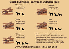 Various Bully Stick Sizes card for 6 inch pizzles