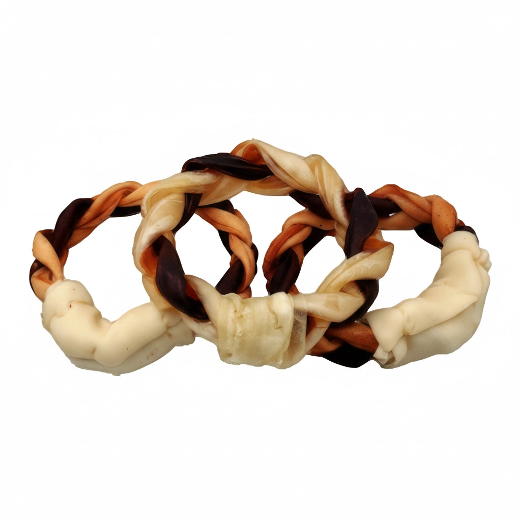 Beef collagen braided dog chew ring – tough chew for medium and large dogs